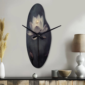 Grey Monochrome Lotus Symphony III - Asymmetric Metal Wall Clock